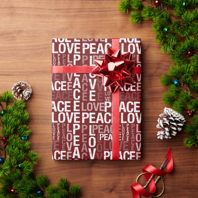 Red White Peace Love   Wrapping Paper (Holiday Gift)