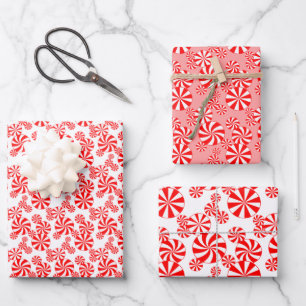 Red White Peppermint Candy Holdiay Pattern Wrapping Paper Sheet
