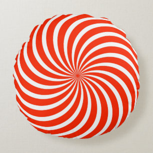 Red & White Peppermint Candy Holiday Christmas  Round Pillow
