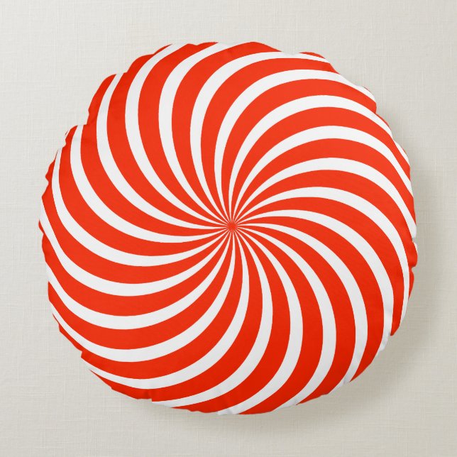 Red & White Peppermint Candy Holiday Christmas  Round Pillow (Front)