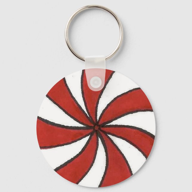 Red White Peppermint Candy Mint Holiday Christmas Keychain (Front)