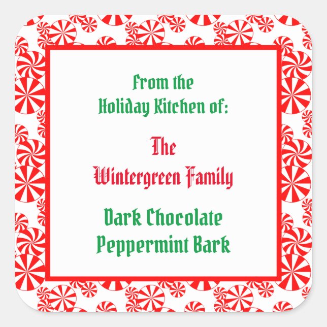 Red White Peppermint Candy Pattern Editable  Square Sticker (Front)