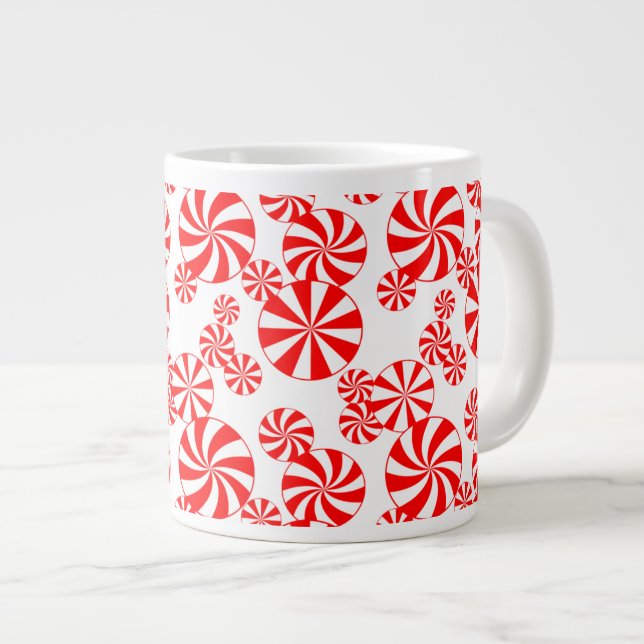 Red White Peppermint Candy Pattern Jumbo Mug (Front Right)