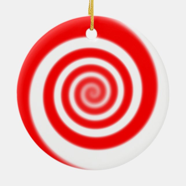 Red & White Peppermint Candy Swirl Ceramic Ornament (Back)