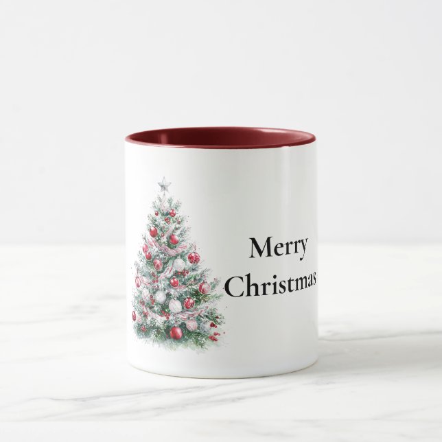 Red White Peppermint Green Christmas Tree Mug (Center)
