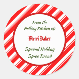 Red White Peppermint Stripes Custom Baking Sticker