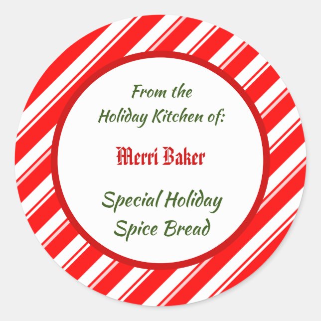 Red White Peppermint Stripes Custom Baking Sticker (Front)