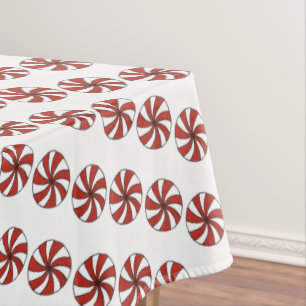 Red White Peppermint Swirl Mint Candy Christmas Tablecloth