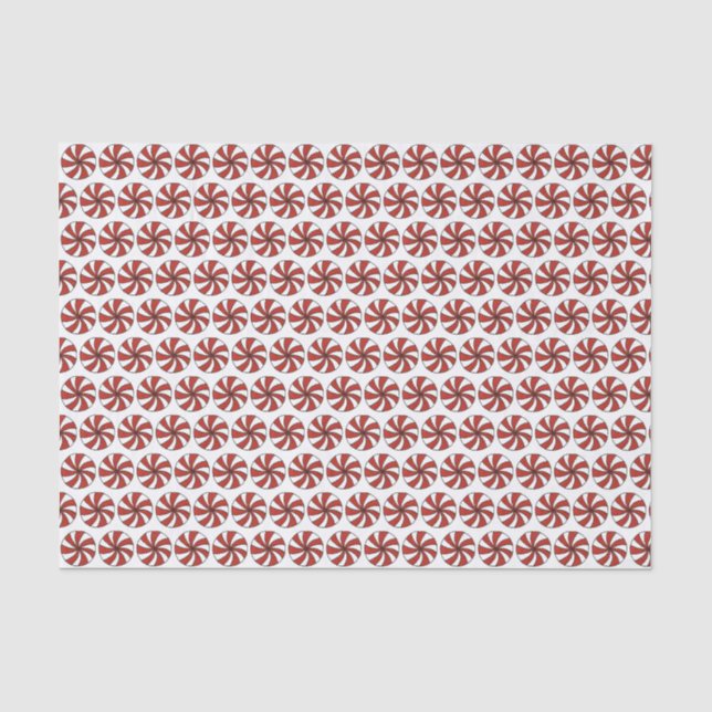 Red White Peppermint Swirl Mint Candy Christmas Tissue Paper (Front)