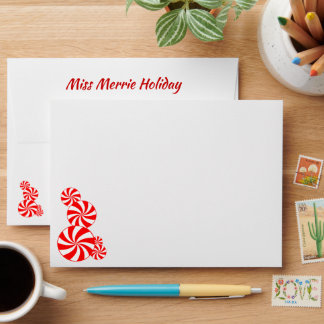 Red White Peppermint with Editable Return Address Envelope