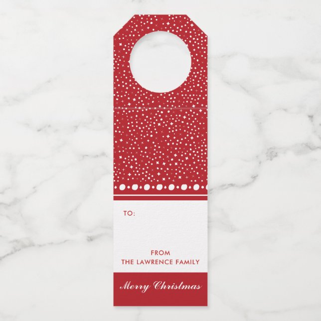 Red White Personalized Christmas Holiday Gift Bottle Tag (Front)