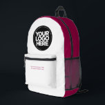 Red White | Personalized Corporate Logo and Text Printed Backpack<br><div class="desc">Stylish burgundy cherry red and white | Personalized Corporate Logo and Text Modern Business Printed Backpack</div>