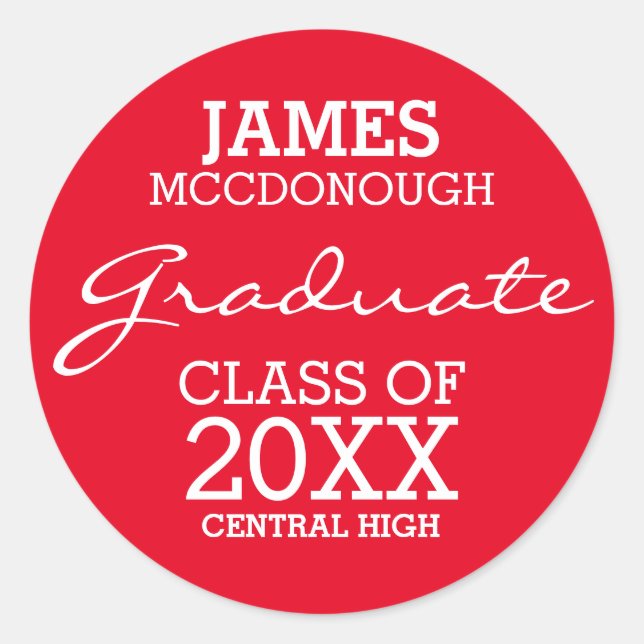 Red & White Personalized Graduation Stickers (Front)