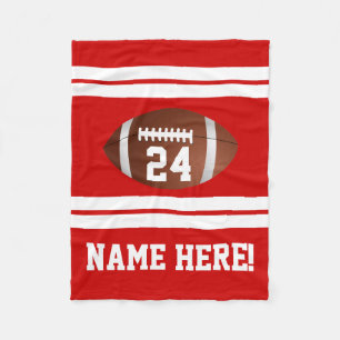 Red White Personalized Name Team Colours Football Fleece Blanket