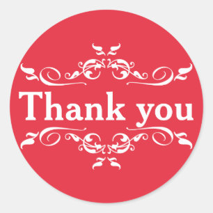 Red & White Personalized Thank You Classic Round Sticker