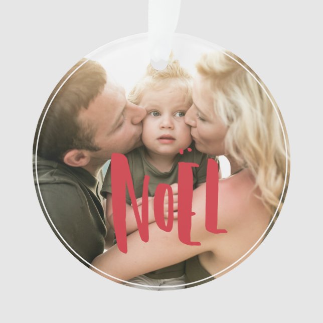 Red & White Photo Christmas Holiday Ornament (Front)