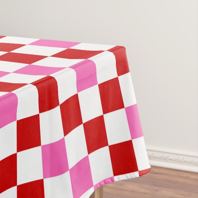 Red White Pink Chequered Pattern Design  Tablecloth (In Situ)