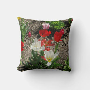 Red, White,Pink Tulips pillow