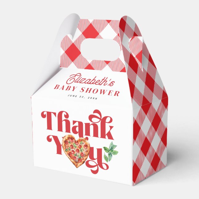 Red White Pizza Themed  Favor Box (Front Side)