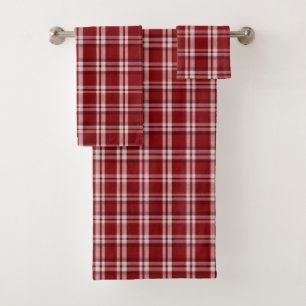 Red White Plaid Bath Towel Set