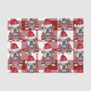 Red White Plaid Bulldog Christmas Holiday Tissue Paper