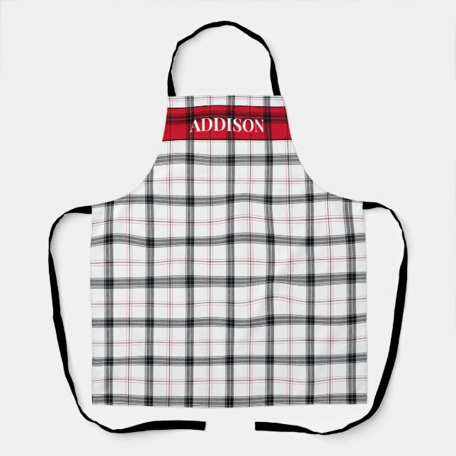 Red White Plaid Christmas monogram Personalized Apron (Front)
