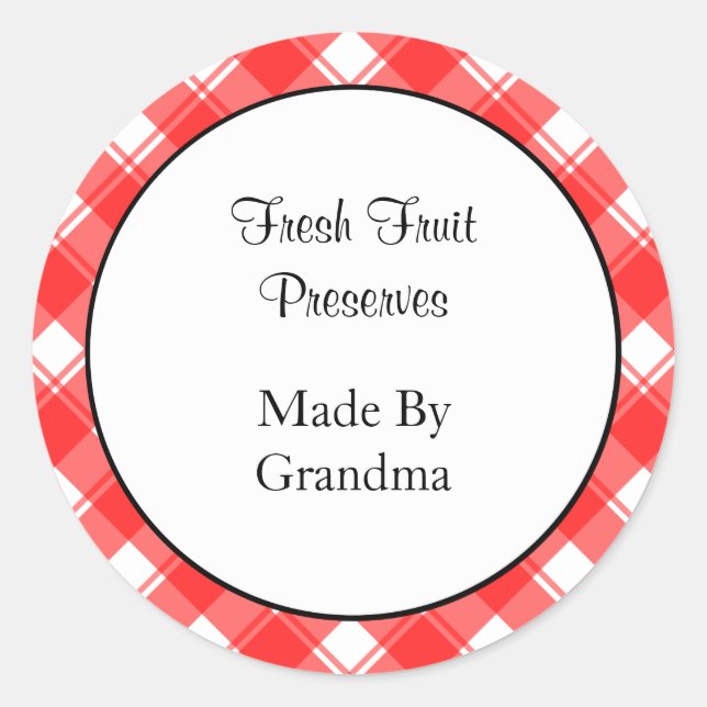 Red White Plaid Custom Canning Stickers (Front)