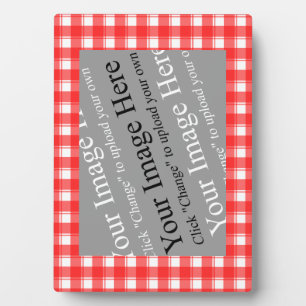 Red White Plaid Custom Image Easel Plaque