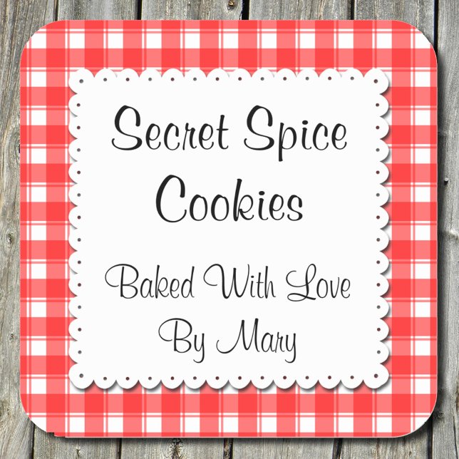 Red White Plaid Doily Custom Baking Square Sticker (Creator Uploaded)