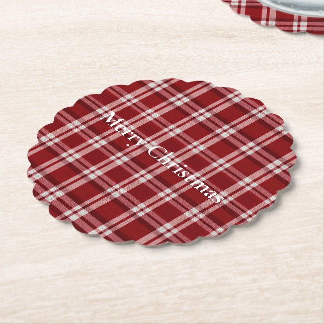 Red White Plaid Paper Coaster (Angled)