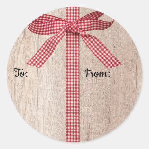 Red & White Plaid Ribbon Bow  Christmas Gift Label