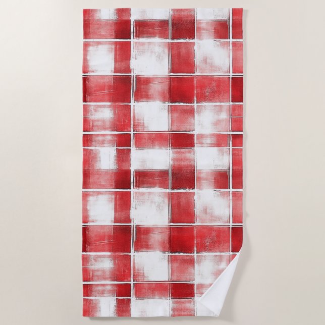 Red White Plaid Stripes   Beach Towel (Front)