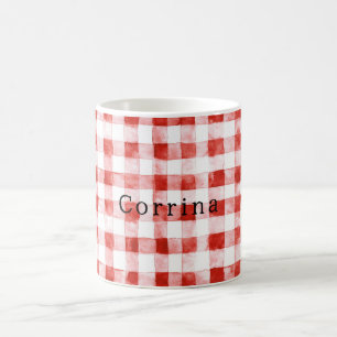 Red White Plaid Stripes Birthday Coffee Mug