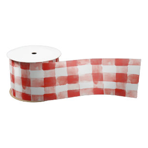 Red White Plaid Stripes Birthday Satin Ribbon