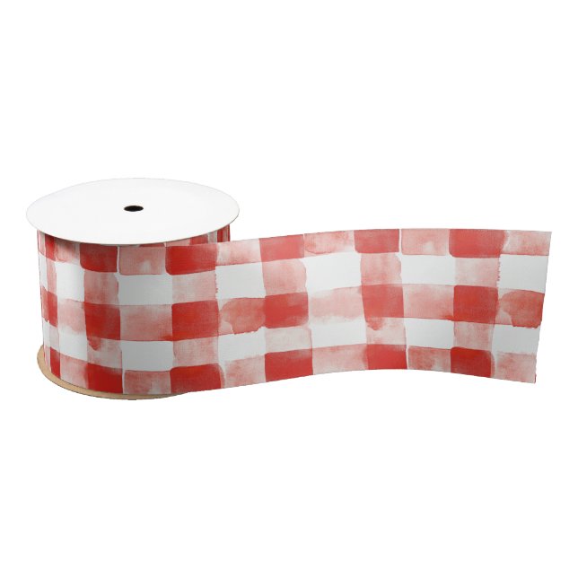 Red White Plaid Stripes Birthday Satin Ribbon (Spool)
