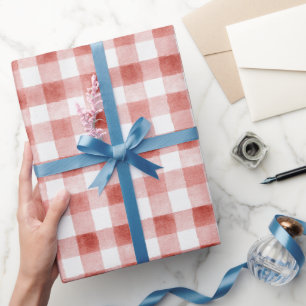 Red White Plaid Stripes Birthday Wrapping Paper