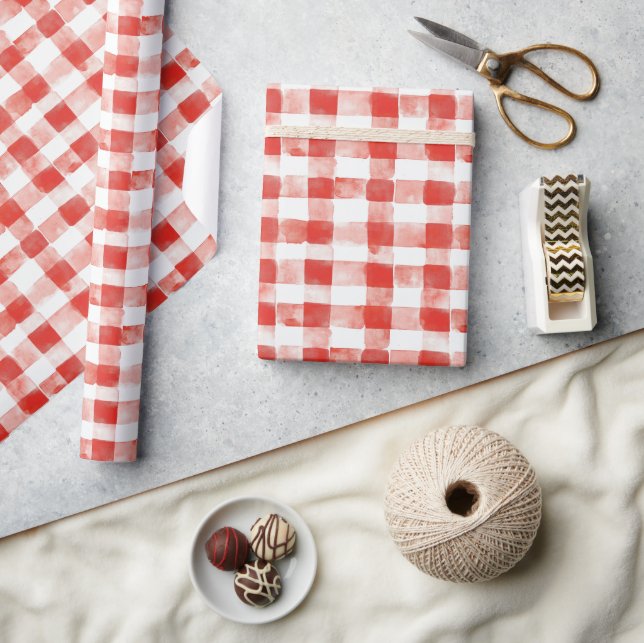 Red White Plaid Stripes Birthday Wrapping Paper (Crafts)