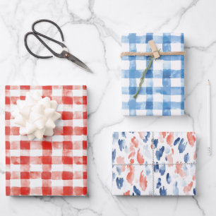 Red White Plaid Stripes Birthday Wrapping Paper Sheet