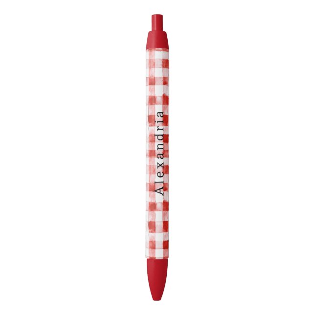 Red White Plaid Stripes  Black Ink Pen (Front Vertical)