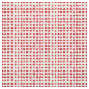 Red White Plaid Stripes Fabric