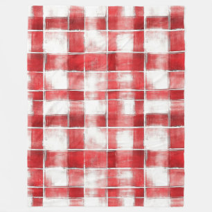 Red White Plaid Stripes Fleece Blanket