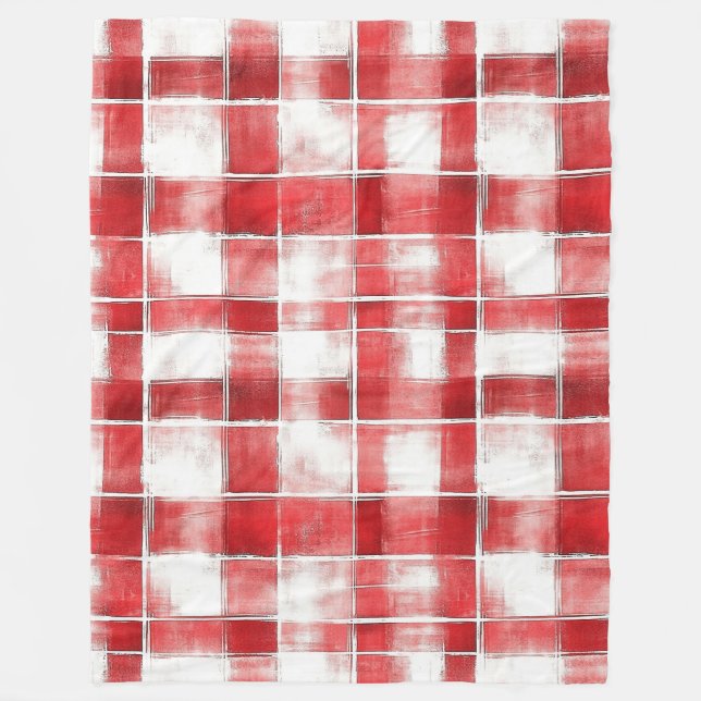 Red White Plaid Stripes   Fleece Blanket (Front)