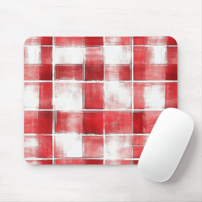 Red White Plaid Stripes Mouse Pad (With Mouse)
