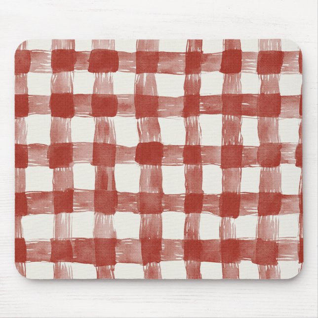 Red White Plaid Stripes Mouse Pad (Front)