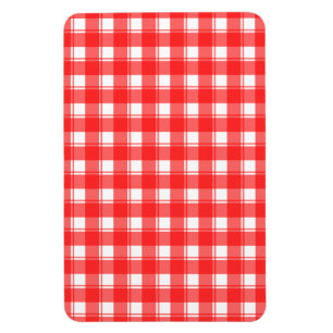 Red White Plaid Stripes Pattern Magnet