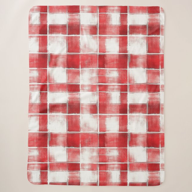 Red White Plaid Stripes   Sherpa Blanket (Front)