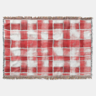 Red White Plaid Stripes Throw Blanket