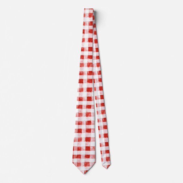 Red White Plaid Stripes  Tie (Front)