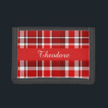 Red White Plaid Tartan | Add Your Name Trifold Wallet<br><div class="desc">This red and white plaid design has a repeating checked / tartan pattern that's lightly textured. It's a bright,  stylish plaid pattern.</div>