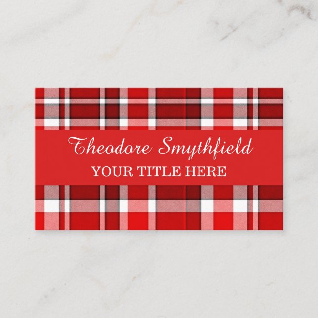 Red White Plaid Tartan Business Card (Front)